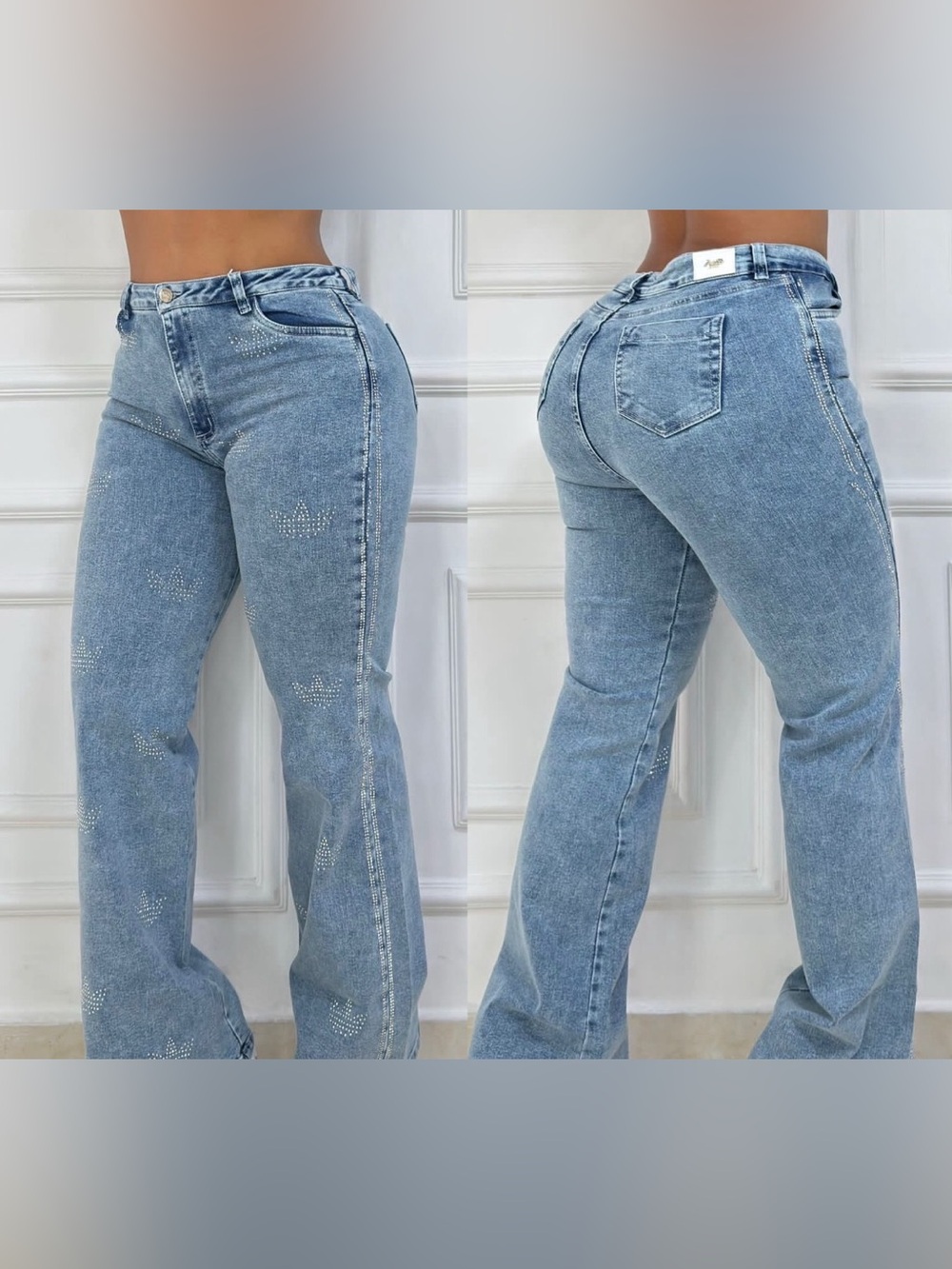 Light Blue Rhinestone-Accent Bootcut Jeans
